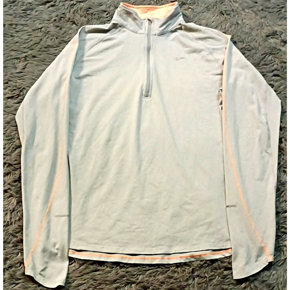 Nike Dri-FIT 1/4 Zip Mock Neck Long Sleeve Polyester Top Gray M